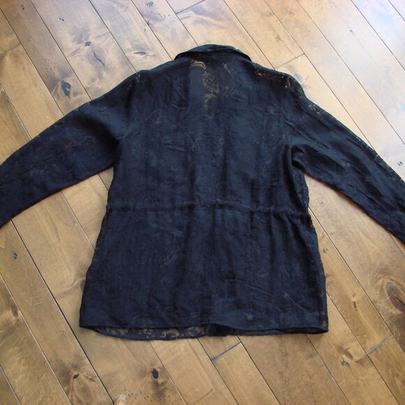 Addition Elle Black Lace Tunic Blouse Button Front Tie Waist Open Lace Size 16 - Picture 7 of 9